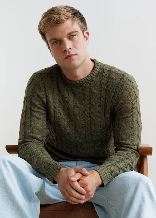 Influence Khaki Cable Knit Crew Neck Long Sleeve Knit Jumper - XL Image 1