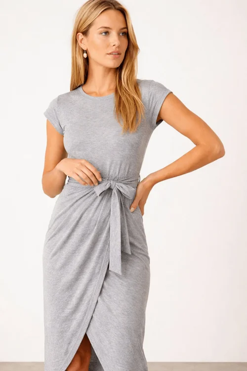 Style Cheat Grey Jersey Wrap Midi Dress - 10 Image 1