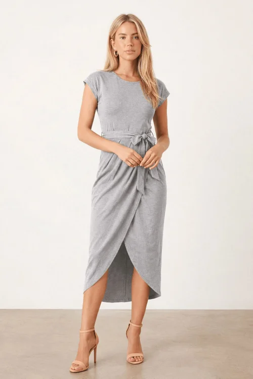 Style Cheat Grey Jersey Wrap Midi Dress - 10 Image 3
