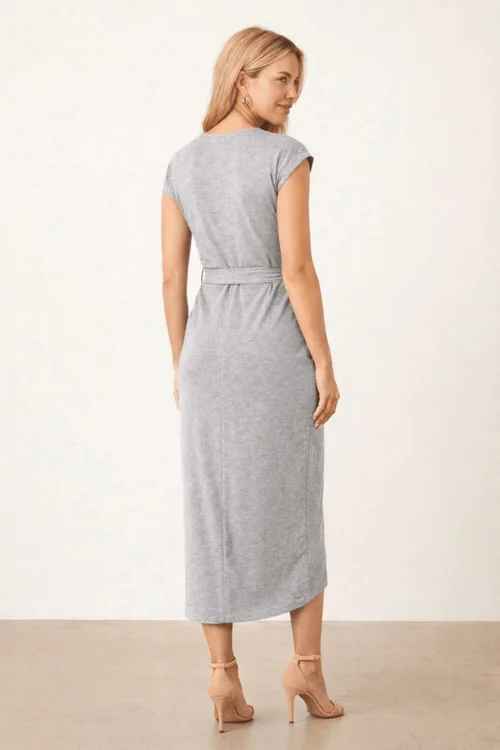 Style Cheat Grey Jersey Wrap Midi Dress - 10 Image 4
