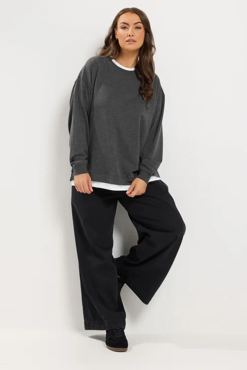 Yours Curve Charcoal Grey 2-In-1 Jumper - 16 Image 4
