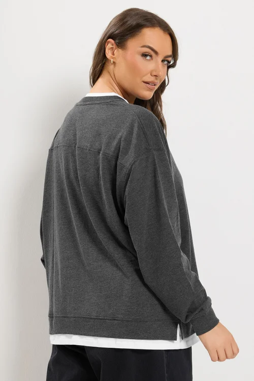 Yours Curve Charcoal Grey 2-In-1 Jumper - 16 Image 5