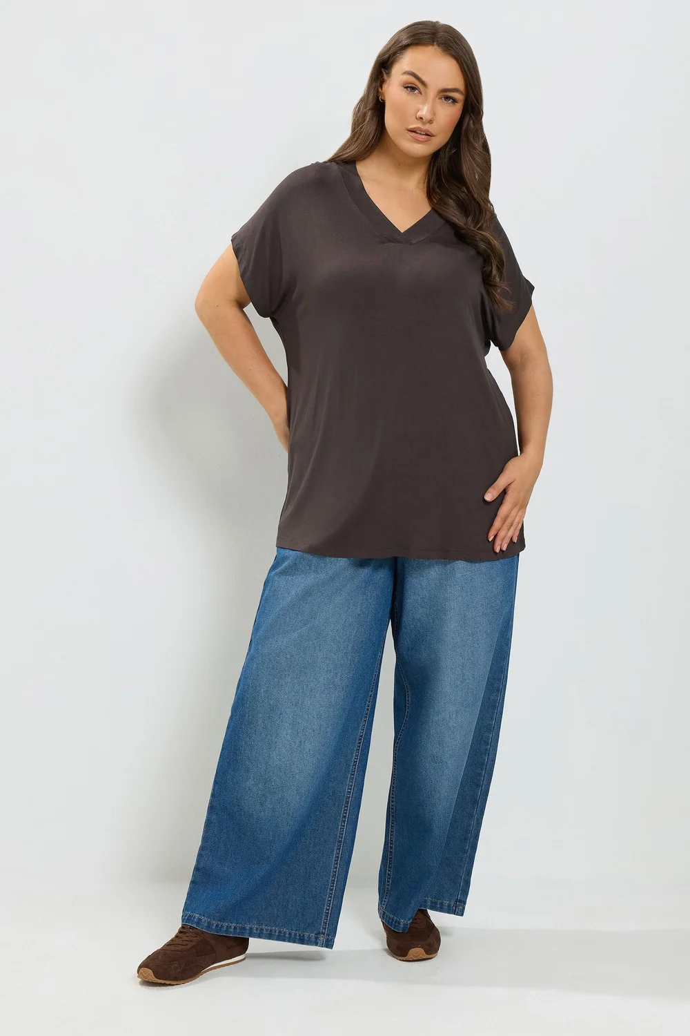 Yours Curve Chocolate Brown Grown On Sleeve Top - 18 Image 2