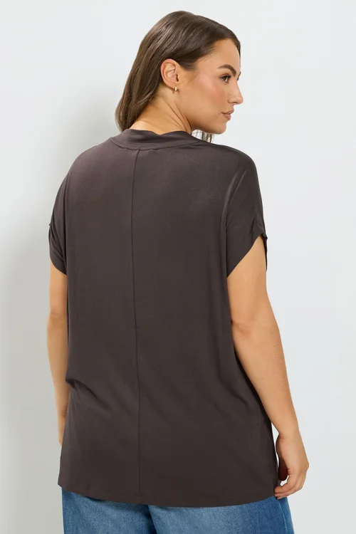 Yours Curve Chocolate Brown Grown On Sleeve Top - 18 Image 3