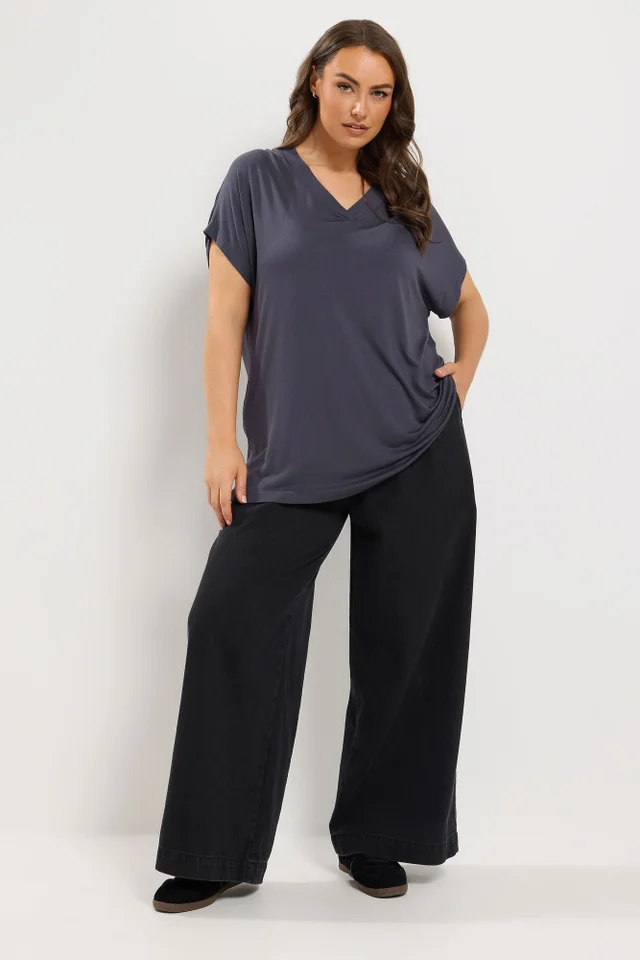 Yours Curve Grey Grown On Sleeve Top