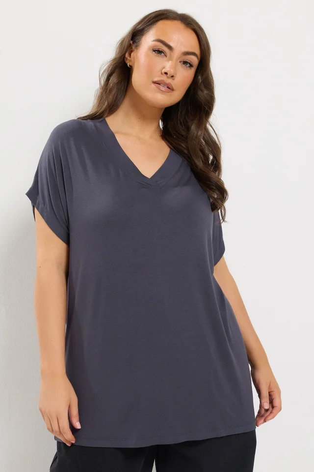 Yours Curve Grey Grown On Sleeve Top