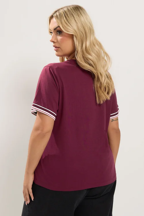 Yours Curve Red Varsity Boucle Cherry Cotton T-Shirt - 30-32 Image 3