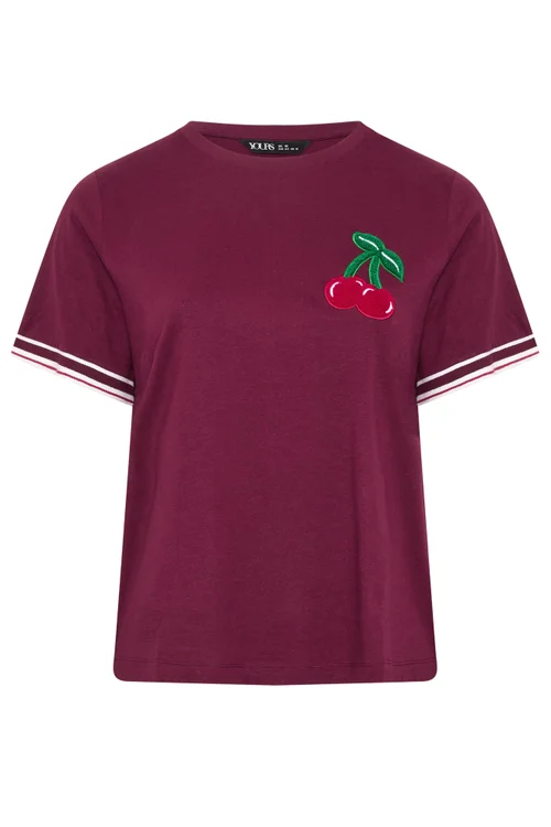 Yours Curve Red Varsity Boucle Cherry Cotton T-Shirt - 30-32 Image 5