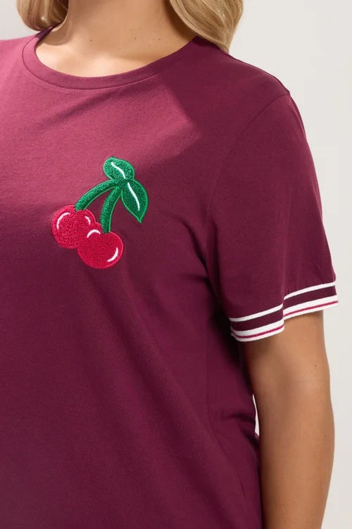 Yours Curve Red Varsity Boucle Cherry Cotton T-Shirt - 30-32 Image 4