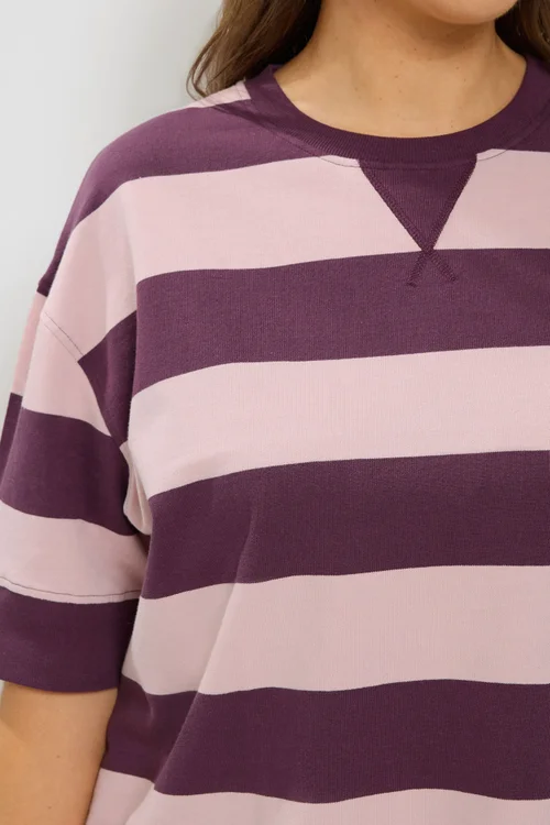 Yours Curve Purple Stripe Heavyweight T-Shirt - 22-24 Image 5