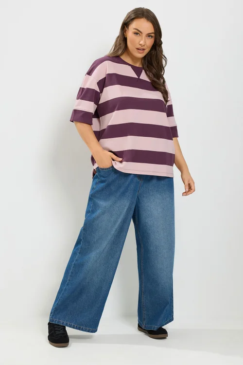 Yours Curve Purple Stripe Heavyweight T-Shirt - 22-24 Image 2