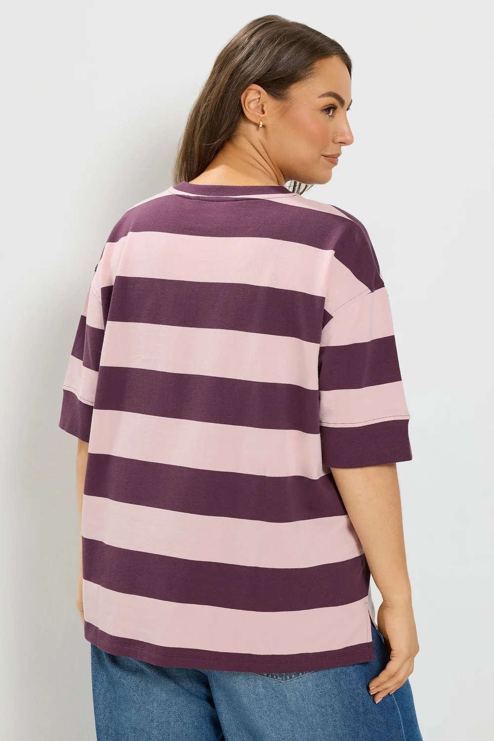 Yours Curve Purple Stripe Heavyweight T-Shirt - 22-24 Image 3