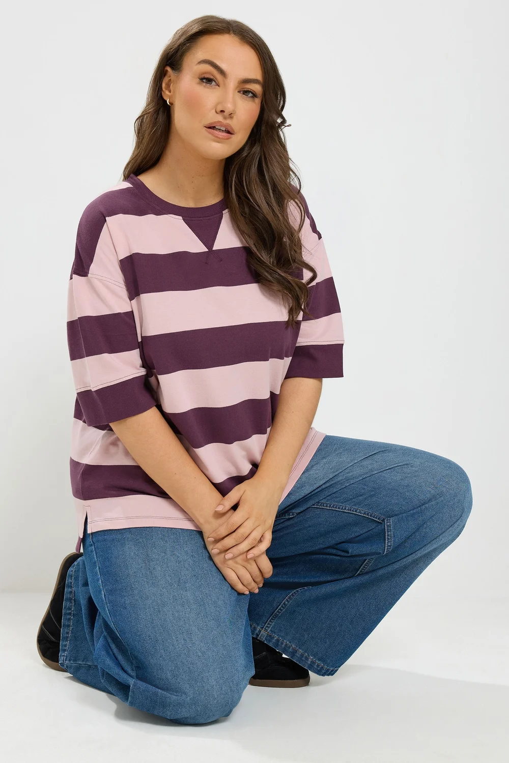 Yours Curve Purple Stripe Heavyweight T-Shirt - 22-24 Image 4