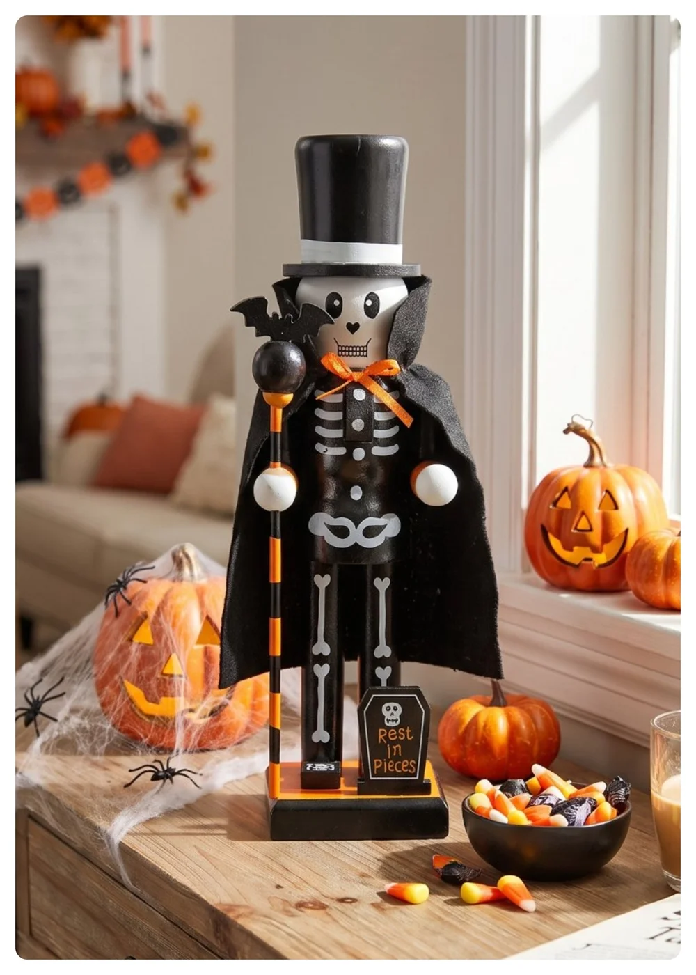 Lifeideas Halloween Wooden Skull Nutcracker Figurine Decoration - One Size Image 1