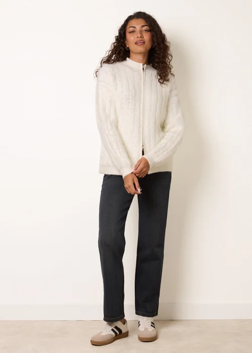 Blue Vanilla Cream Textured Zip Through Knit Cardigan - S/M Image 2