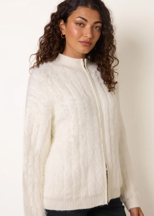 Blue Vanilla Cream Textured Zip Through Knit Cardigan - S/M Image 1