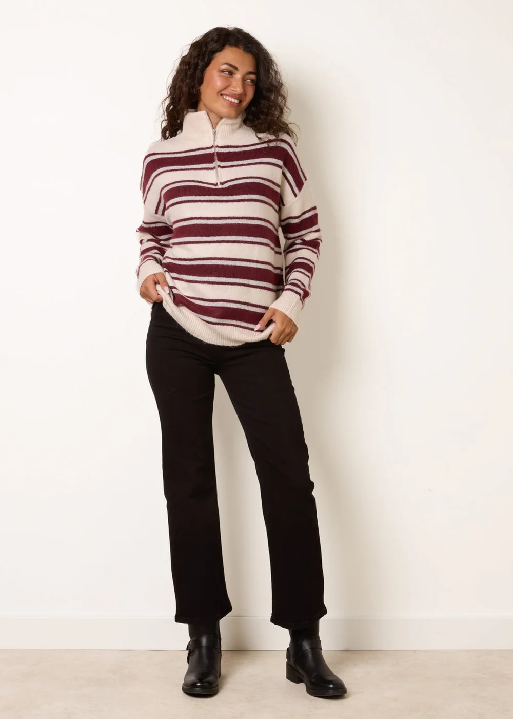 Blue Vanilla Red Stripe Knit Zip Top Jumper - M/L Image 2