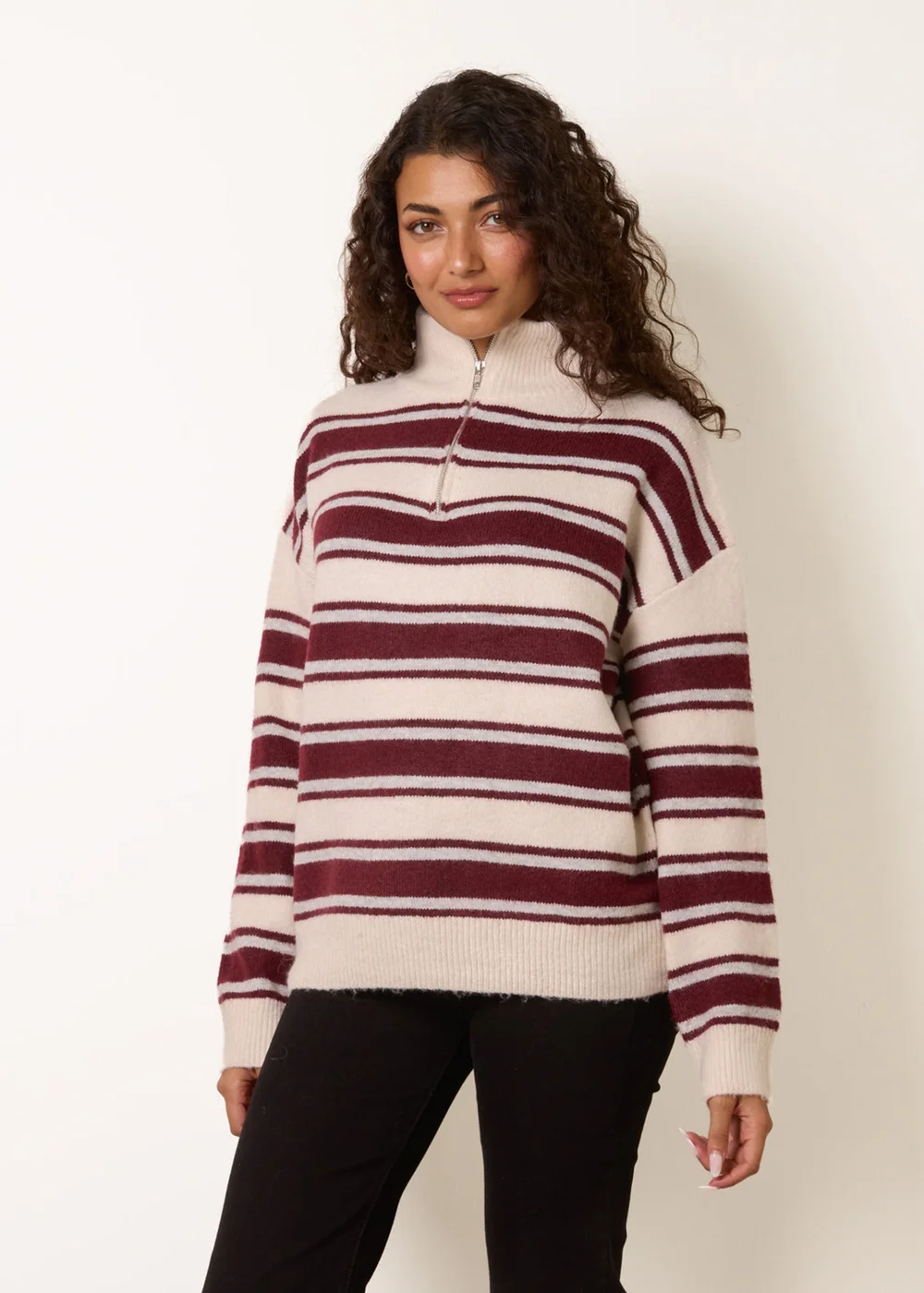Blue Vanilla Red Stripe Knit Zip Top Jumper - M/L Image 3
