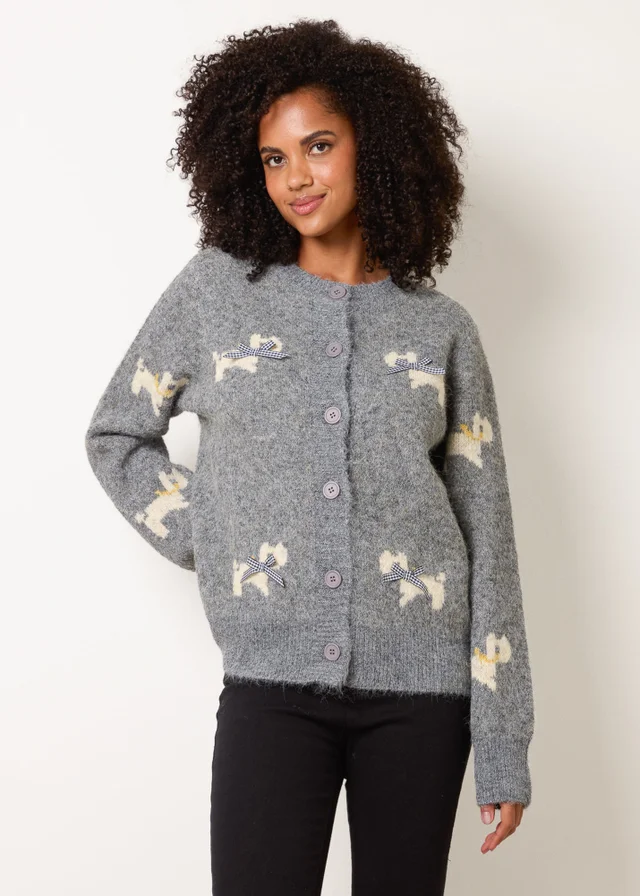 Blue Vanilla Grey Dog Button Down Cardigan With Bows