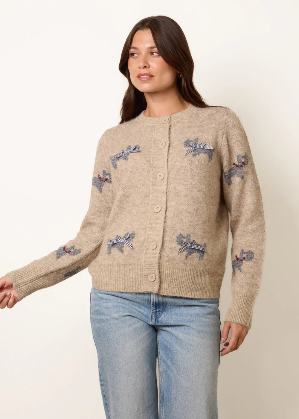 Blue Vanilla Stone Dog Button Down Cardigan With Bows - S Image 1