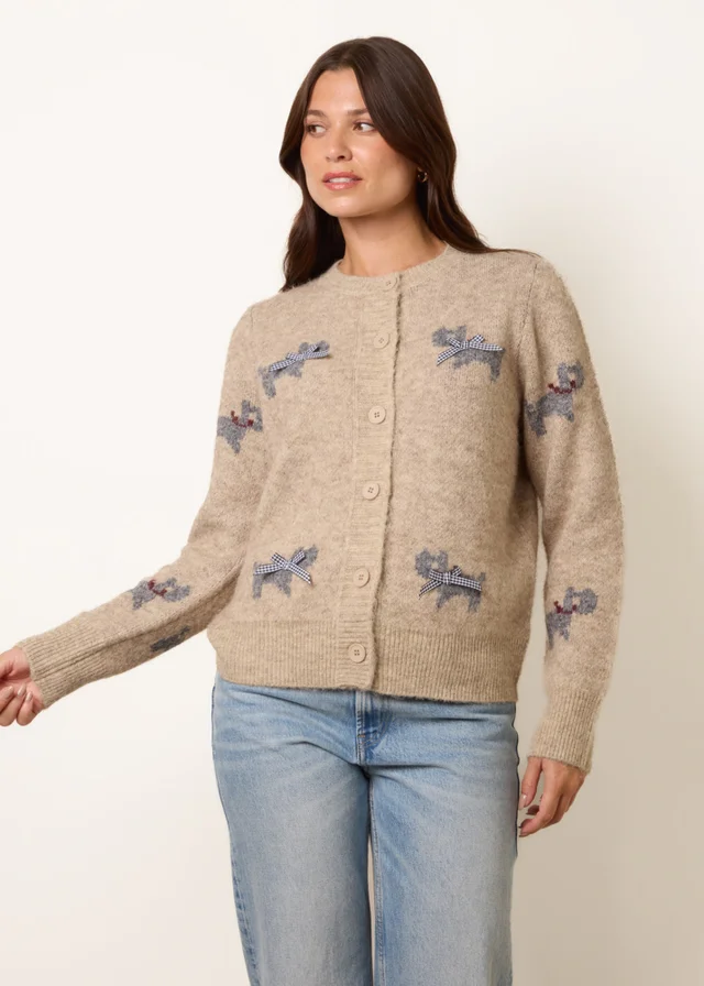 Blue Vanilla Stone Dog Button Down Cardigan With Bows
