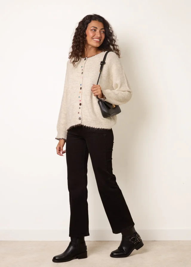 Blue Vanilla Beige Multicoloured Button Cardigan