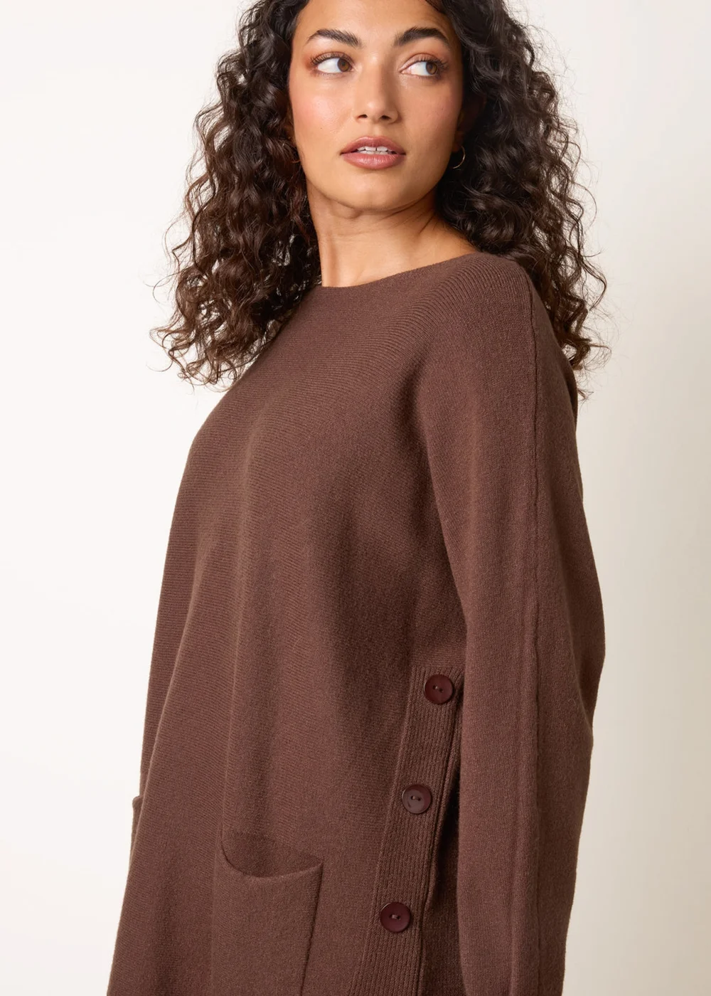 Blue Vanilla Brown Pocket Slash Neck Jumper - S/M Image 3