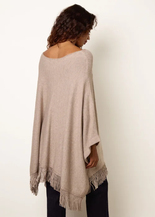 Blue Vanilla Beige Fringe Hem Button Side Cape - One Size Image 4