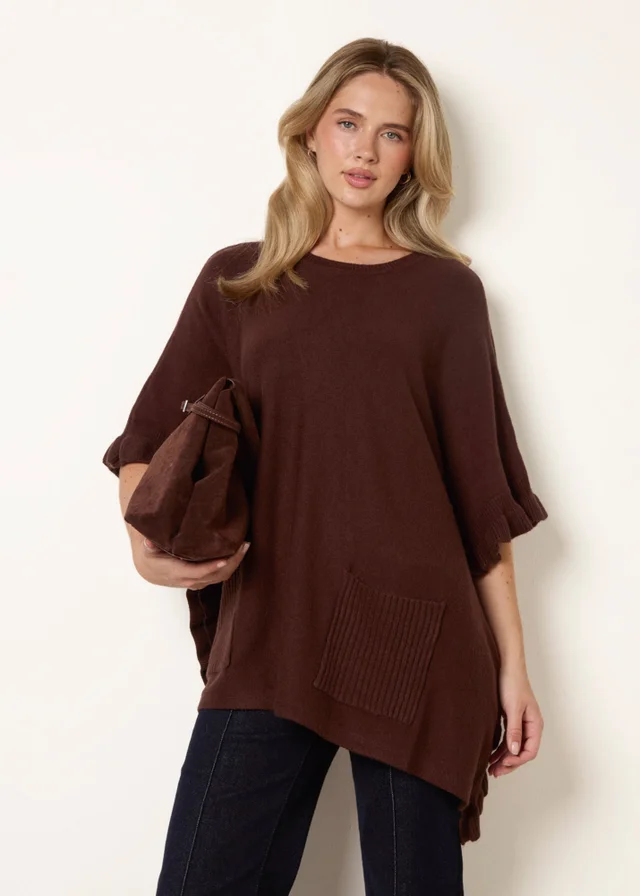 Blue Vanilla Brown Frill Detail Pocket Cape