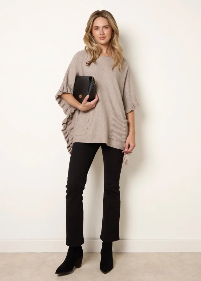 Blue Vanilla Beige Frill Detail Pocket Cape