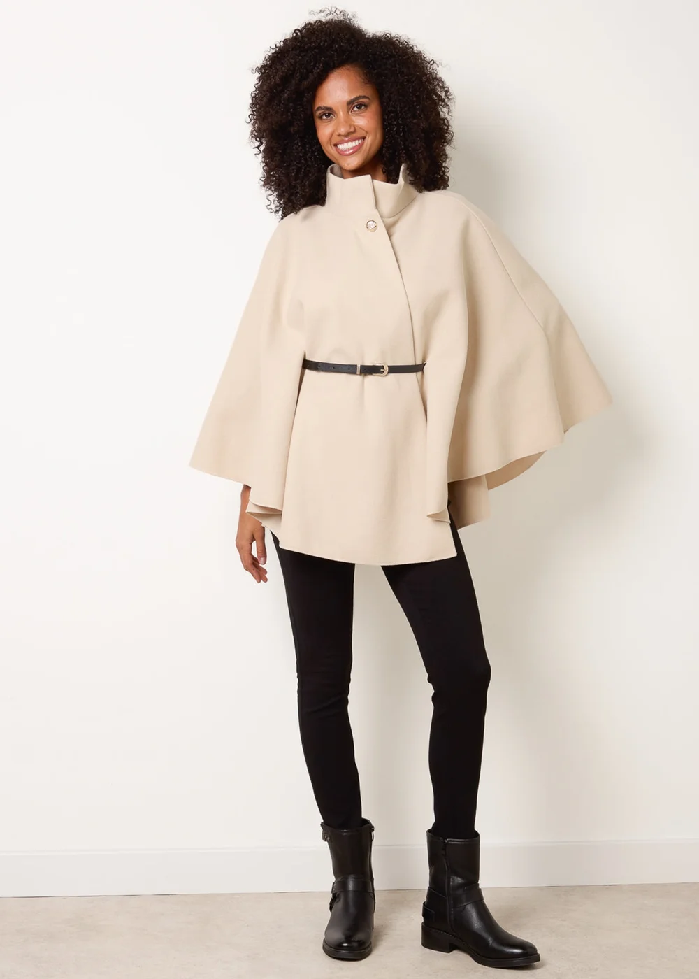 Blue Vanilla Stone Funnel Neck Tie Front Cape - One Size Image 3