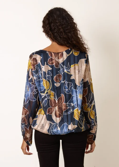 Blue Vanilla Navy Long Sleeve Metallic Round Neck Blouse - M/L Image 4