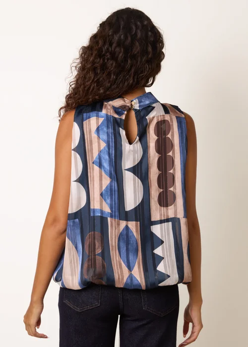 Blue Vanilla Navy High Neck Sleeveless Geometric Blouse - M/L Image 4