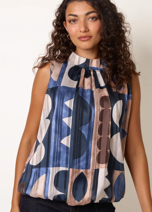 Blue Vanilla Navy High Neck Sleeveless Geometric Blouse - M/L Image 2