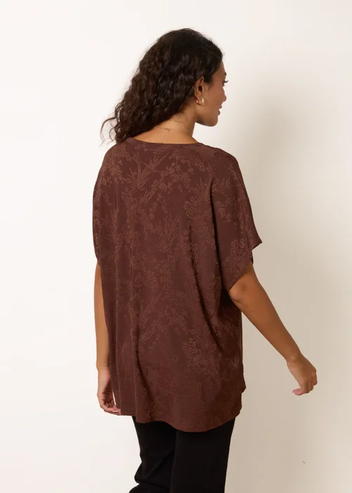 Blue Vanilla Brown Floral Embossed Print Top - S/M Image 4