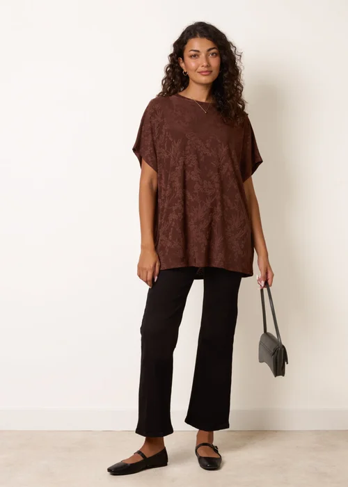 Blue Vanilla Brown Floral Embossed Print Top - S/M Image 1