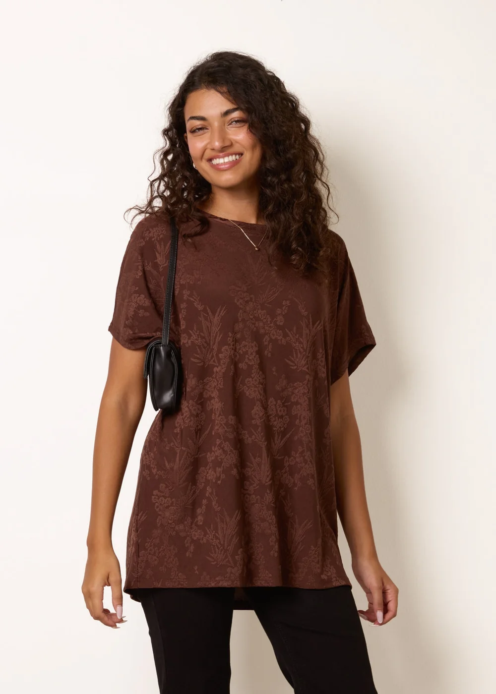 Blue Vanilla Brown Floral Embossed Print Top - S/M Image 3