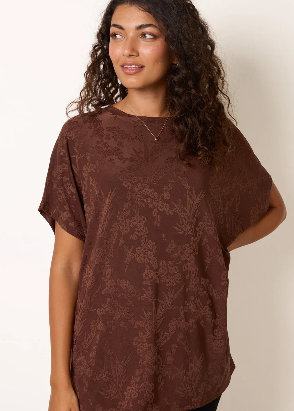 Blue Vanilla Brown Floral Embossed Print Top - S/M Image 2