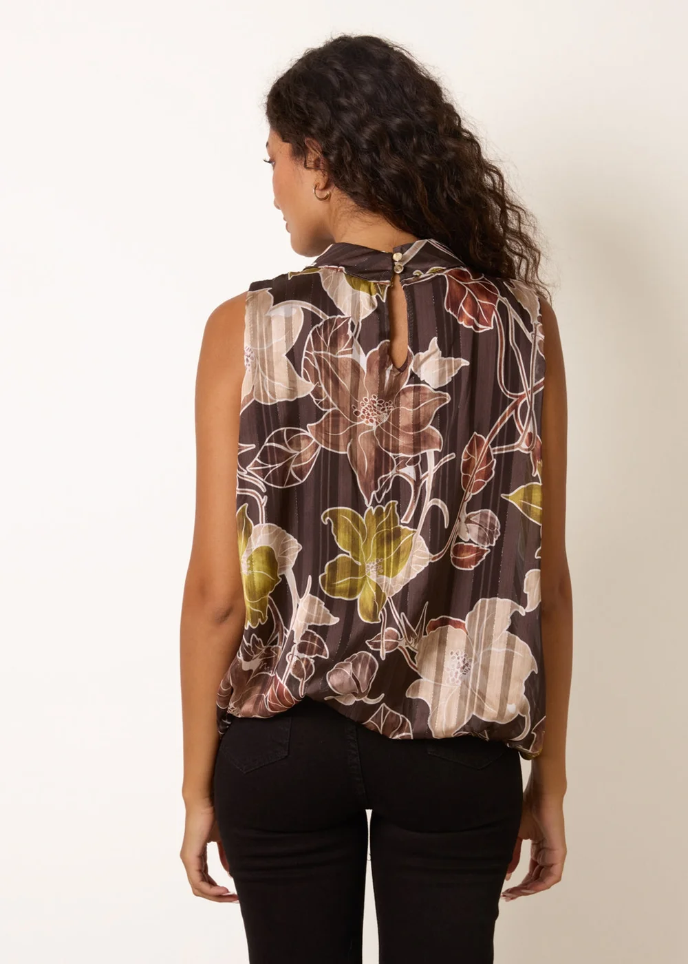 Blue Vanilla Brown High Neck Metallic Sleeveless Blouse - S/M Image 4