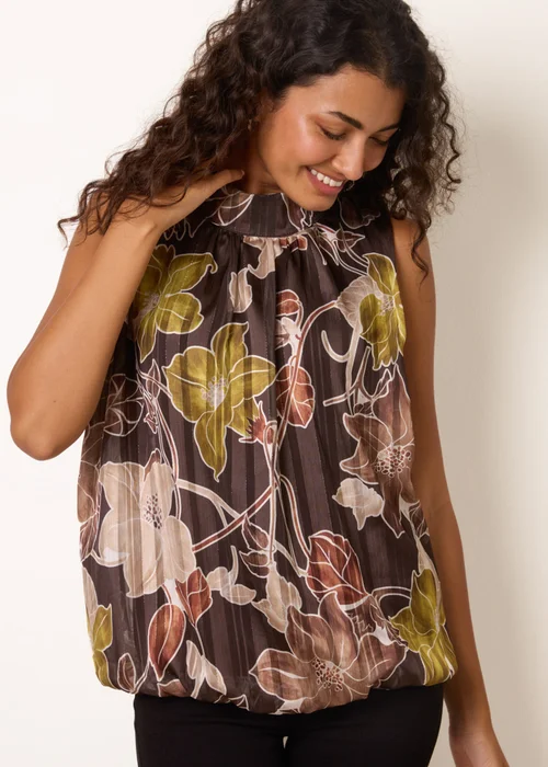 Blue Vanilla Brown High Neck Metallic Sleeveless Blouse - S/M Image 1
