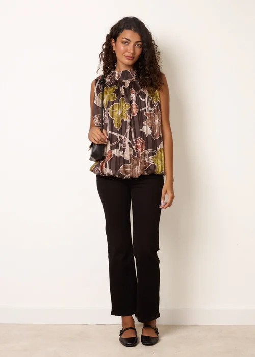 Blue Vanilla Brown High Neck Metallic Sleeveless Blouse - S/M Image 2
