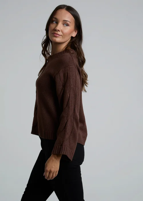 Influence Chocolate Cable Knit Crew Neck Long Sleeve Knitted Jumper - 10 Image 5