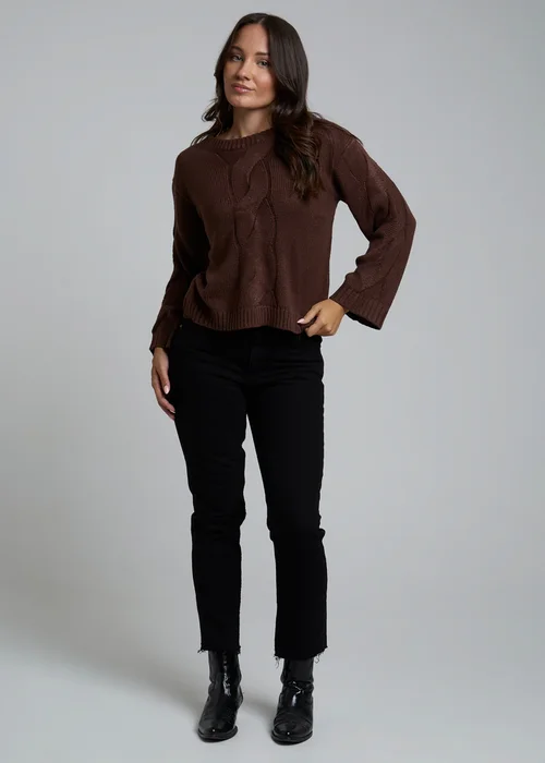 Influence Chocolate Cable Knit Crew Neck Long Sleeve Knitted Jumper - 10 Image 4