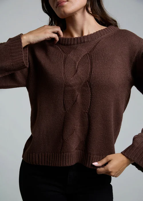 Influence Chocolate Cable Knit Crew Neck Long Sleeve Knitted Jumper - 10 Image 3