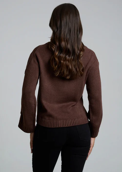 Influence Chocolate Cable Knit Crew Neck Long Sleeve Knitted Jumper - 10 Image 2