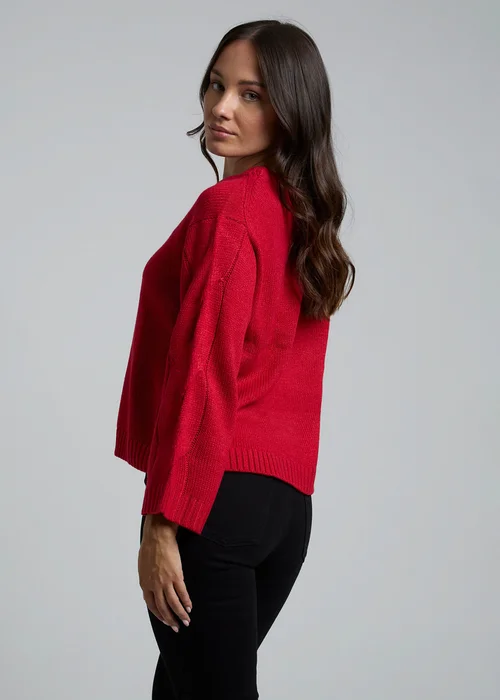 Influence Red Cable Knit Crew Neck Long Sleeve Knitted Jumper - 14 Image 5