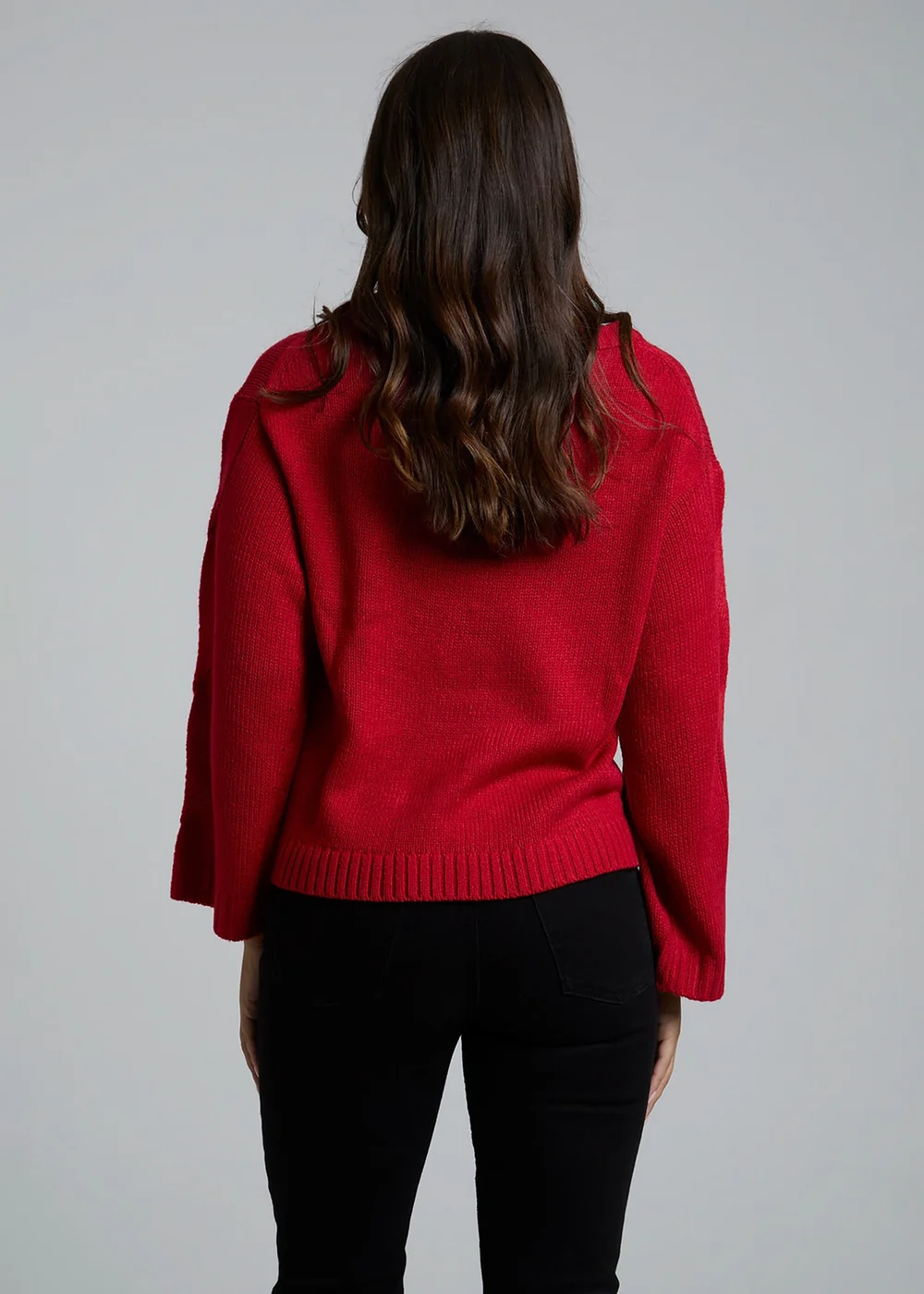 Influence Red Cable Knit Crew Neck Long Sleeve Knitted Jumper - 14 Image 2