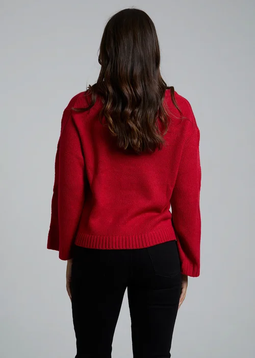 Influence Red Cable Knit Crew Neck Long Sleeve Knitted Jumper - 14 Image 2