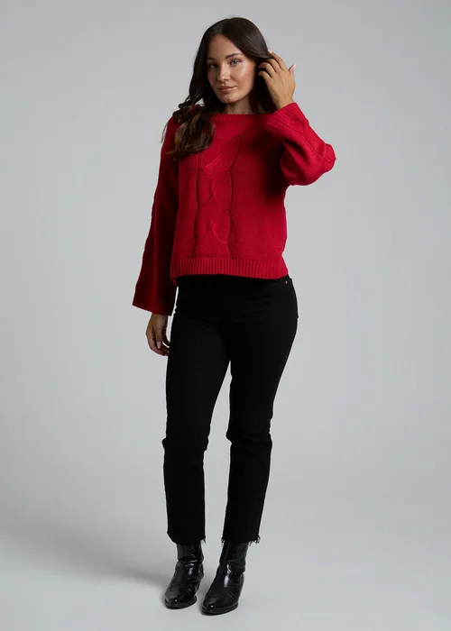 Influence Red Cable Knit Crew Neck Long Sleeve Knitted Jumper - 14 Image 4