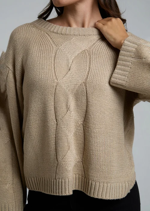 Influence Beige Cable Knit Crew Neck Long Sleeve Knitted Jumper - 14 Image 3